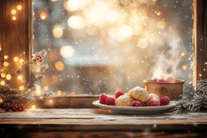 Gebackene Hirsenockerl mit heißen Himbeeren