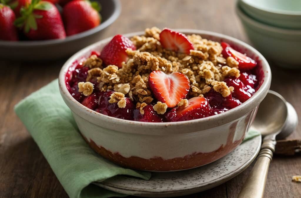 Nährstoffreiches Hafer-Porridge mit Erdbeer-Rhabarber-Kompott
