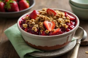 Nährstoffreiches Hafer-Porridge mit Erdbeer-Rhabarber-Kompott